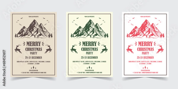Fototapeta Merry Christmas party and Happy New Year party poster, posters, holiday covers. Xmas templates with typography and season wishes in modern minimalist style for web, social media and print