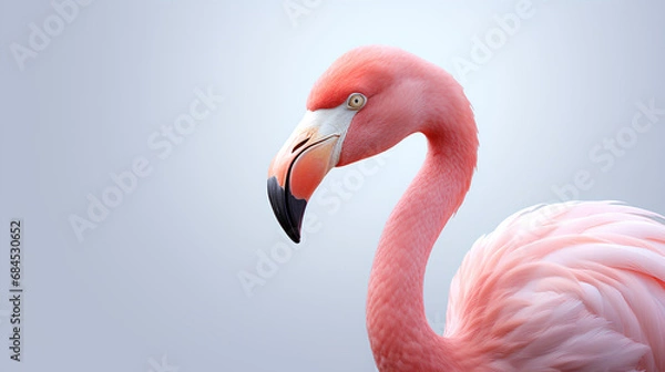 Fototapeta Flamingo the pink feathers rendered in exquisite detail the gray background, Generative AI