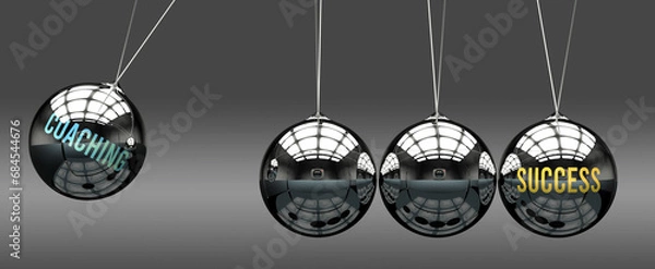 Fototapeta Coaching leads to Success. A metaphor in which coaching initiates motion of success and gives it energy. Cause and effect relation between coaching and success.,3d illustration