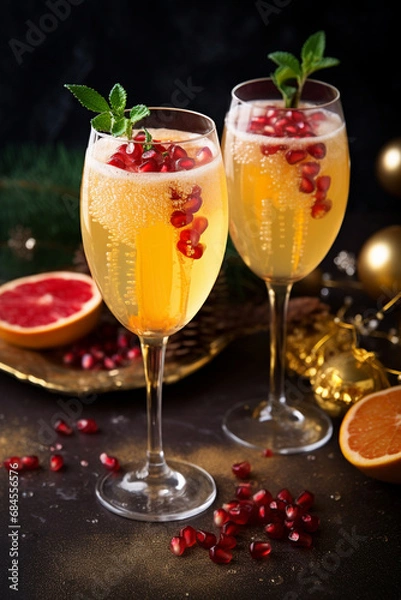 Fototapeta Sparkling Festivities: Christmas Mimosas Blend Apple Cider and Champagne for a Festive Touch
