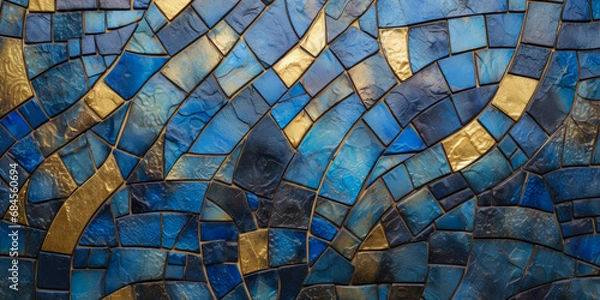 Obraz Mosaic Texture With Blue And Gold Elements Created Using Artificial Intelligence