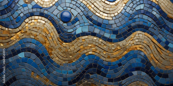 Obraz Mosaic Texture With Blue And Gold Elements Created Using Artificial Intelligence