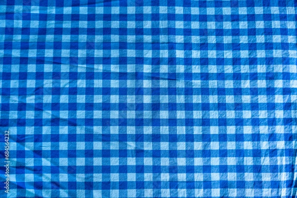 Fototapeta Checkered pattern tablecloth, fabric, cotton, Blue checkered pattern tablecloth, background