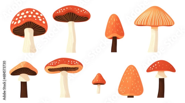 Fototapeta Collection of different mushrooms, illustration, isolated or white background