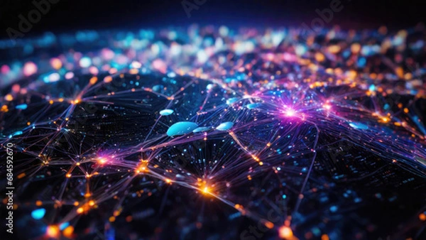 Fototapeta Digital cyberspace and data network connections. Generated with AI