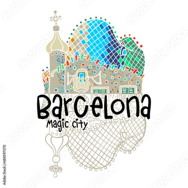 Obraz Illustration of the Batlló house in Barcelona, a souvenir from Barcelona. Print layout