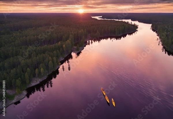 Fototapeta Aerial Amethyst: Minnesota's Boundary Waters Canoe Area Wilderness Sunset