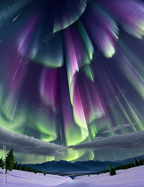 Obraz landscape with a rainbow aurora