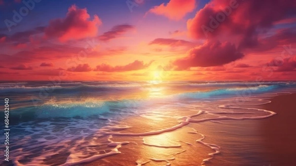 Fototapeta Beach In Beautiful Sunset