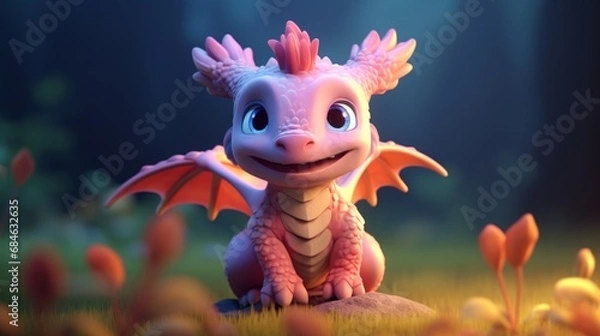 Fototapeta cute dragon 2d 4k animad1o para pintarb.Generative AI