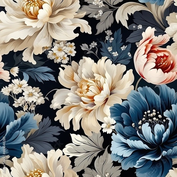 Obraz elegant baroque wallpaper pattern with floral 3D elements. 