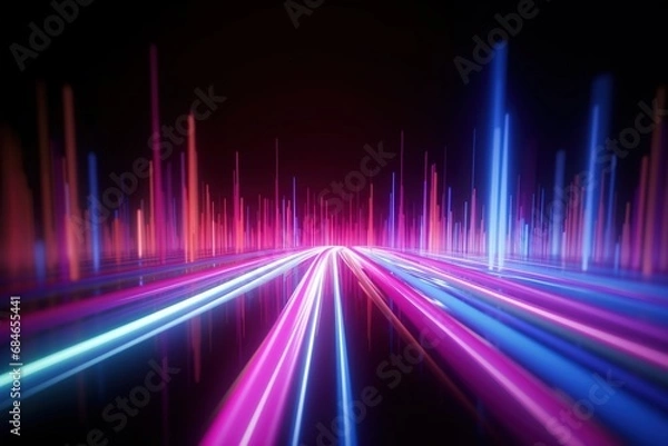 Fototapeta abstract futuristic background with pink blue glowing neon moving high speed wave lines and bokeh lights. Data transfer concept Fantastic wallpaper