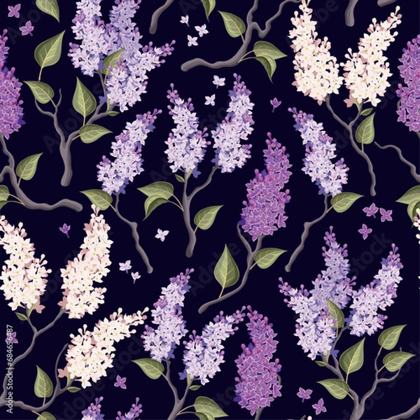 Fototapeta Vector seamless pattern with lilac flowers
