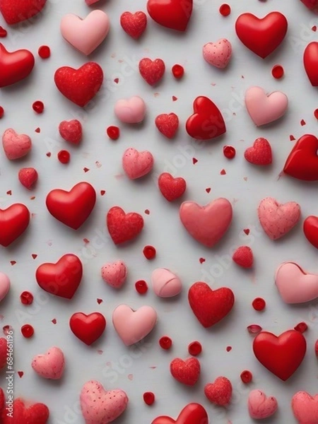 Fototapeta Top view saint valentine background with red hearts
