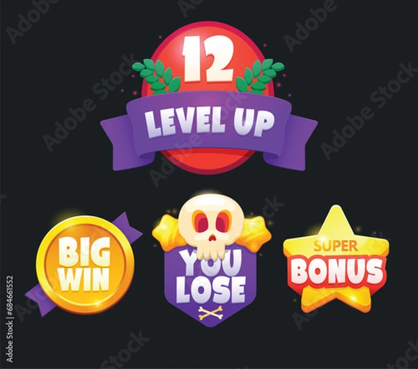 Obraz Game icon bonus and items illustration. Collection icon design for game, ui, banner, design for app, interface, game development, playing cards, slots and roulette.