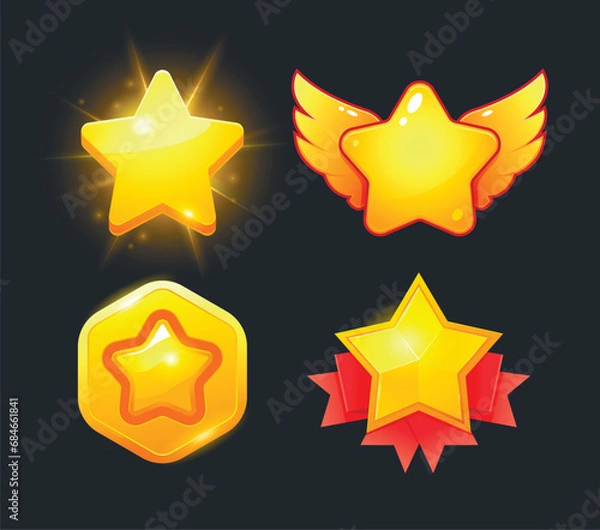 Obraz Vector star icons set. Collection icon design for game, ui, banner, design for app, interface, game development. Star icon bonus and items illustration. 
