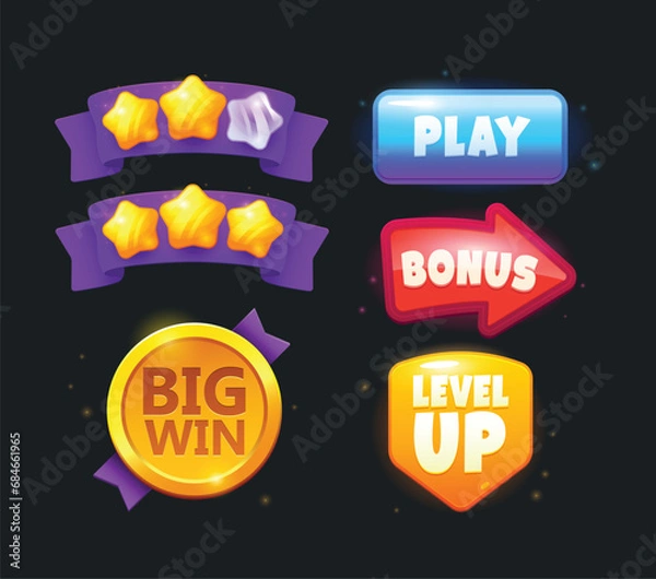 Obraz Game icon bonus and items illustration. Collection icon design for game, ui, banner, design for app, interface, game development, playing cards, slots and roulette.
