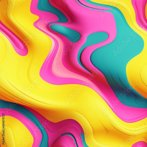 Obraz Seamless wave pattern with 3d effect pink, green, yellow