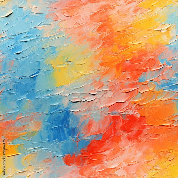 Fototapeta Seamless pattern of palette knife strokes blue, orange