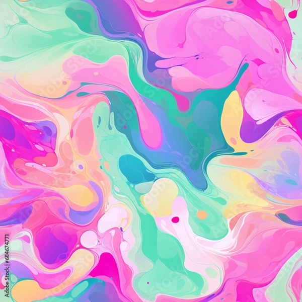 Fototapeta Seamless pattern with liquid effect pink, yellow, green