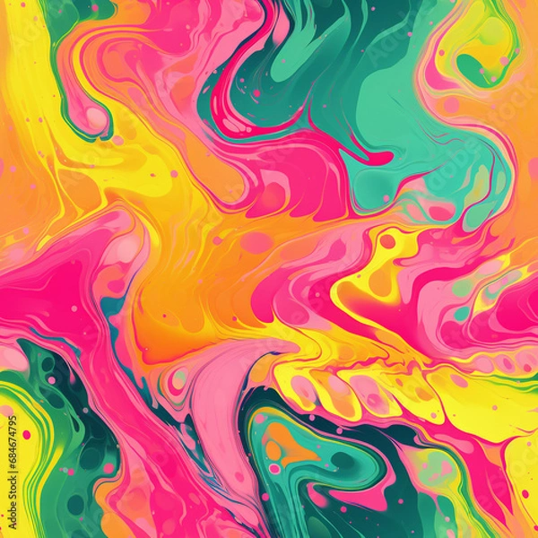 Fototapeta Seamless pattern with liquid effect pink, yellow, green