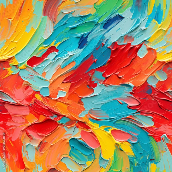 Fototapeta Seamless pattern of palette knife strokes red, blue, orange