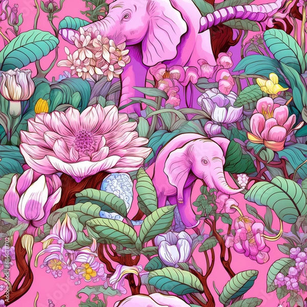 Fototapeta Seamless pattern with elephants