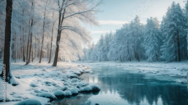 Obraz winter landscape with river