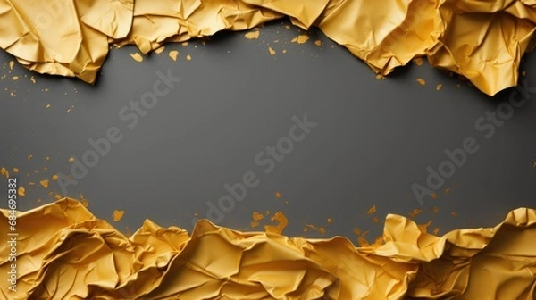 Fototapeta Dark grey textured wall with golden frame. Place for text