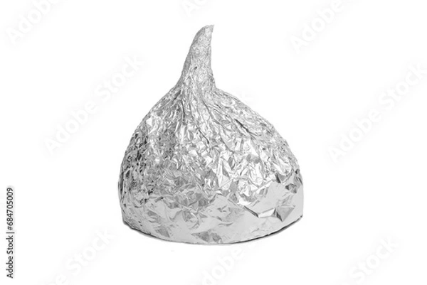 Fototapeta Aluminium foil hat isolated on white background, symbol for conspiracy theory and mind control protection. Top view.