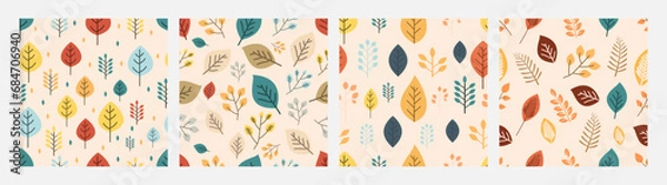 Fototapeta Collection of pattern autumn leaves and flowers theme, design can be for t-shirts, wrapping paper, printing needs