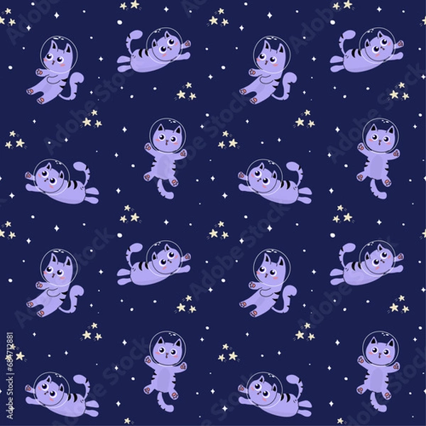 Obraz Pattern with cute cats astronauts