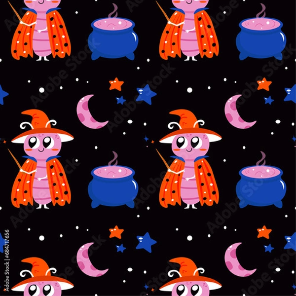 Obraz Seamless pattern with cute magician insect