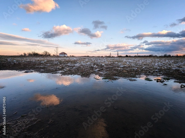 Fototapeta sunset reflection countryside