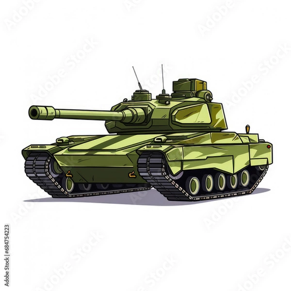 Obraz green tank vector 2D cartoon style, white background