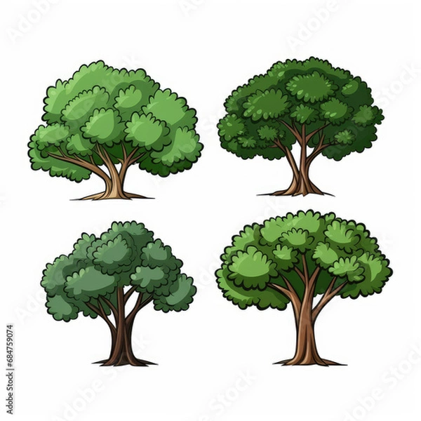 Obraz Three trees vector, 2D cartoon style, white background.