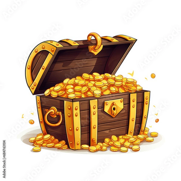 Obraz 2D cartoon style treasure box vector, white background