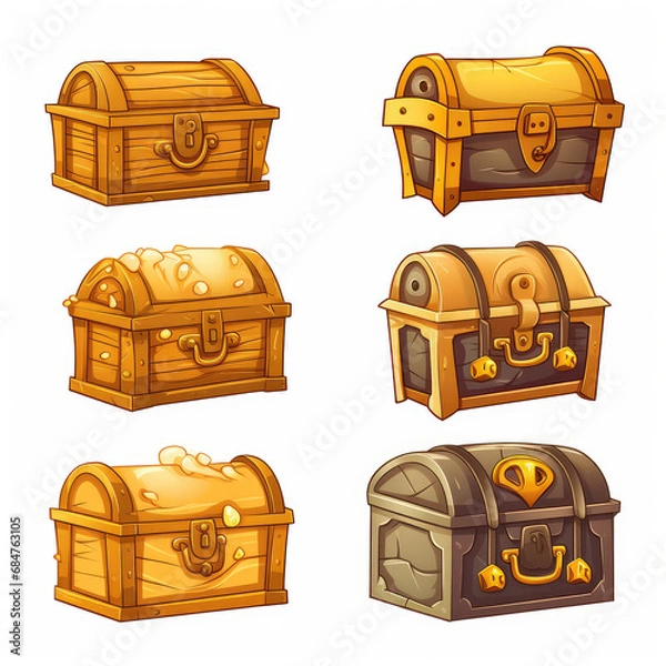 Obraz 2D cartoon style treasure box vector, white background