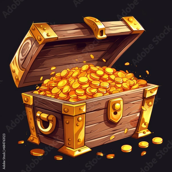 Obraz 2D cartoon style treasure box vector, white background