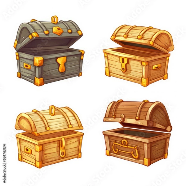Obraz 2D cartoon style treasure box vector, white background