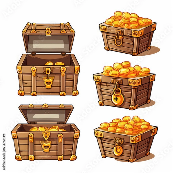 Obraz 2D cartoon style treasure box vector, white background