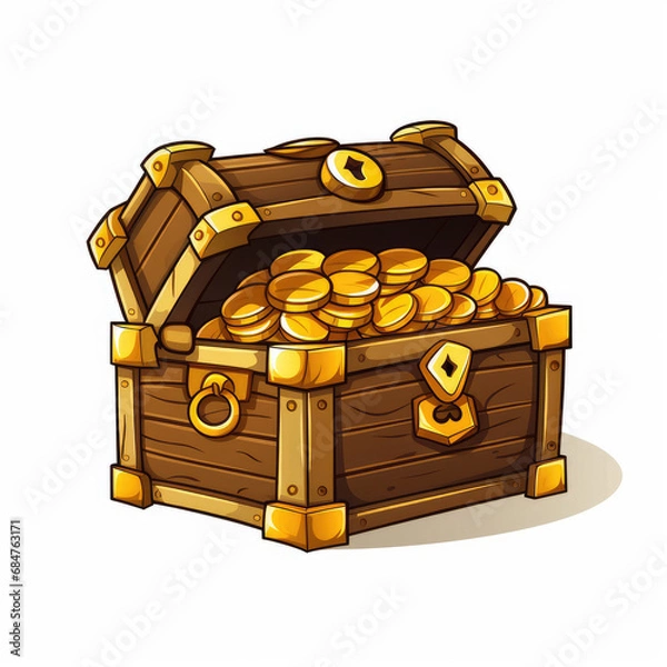 Obraz 2D cartoon style treasure box vector, white background