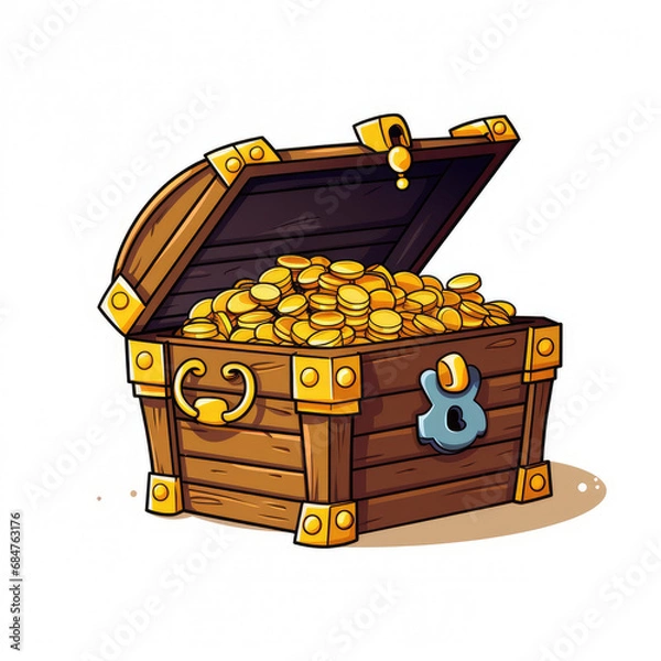 Obraz 2D cartoon style treasure box vector, white background