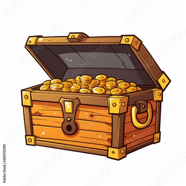 Obraz 2D cartoon style treasure box vector, white background