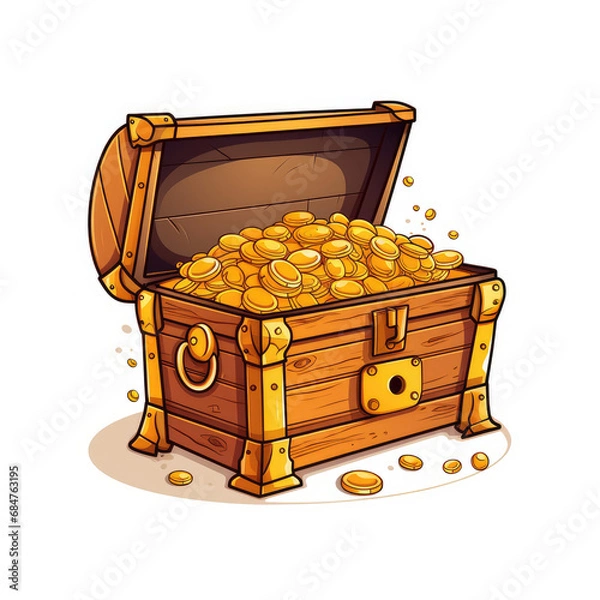 Obraz 2D cartoon style treasure box vector, white background