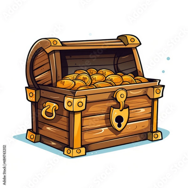 Obraz 2D cartoon style treasure box vector, white background