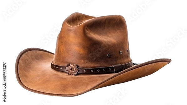 Fototapeta Brown leather cowboy hat isolated on transparent background, PNG image with background removed, created with Generative Ai technology.