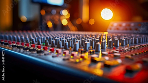 Fototapeta Audio mixing console in the recording studio. Selective focus. Shallow depth of field