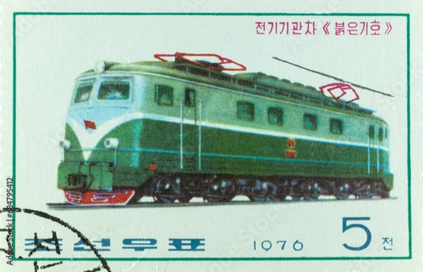 Obraz Sello postal de Corea, locomotora eléctrica 1976