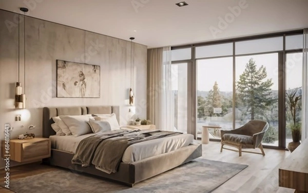 Fototapeta Sleeping in Style: Explore the Serene Elegance of this Ultra-Modern Bedroom Haven!